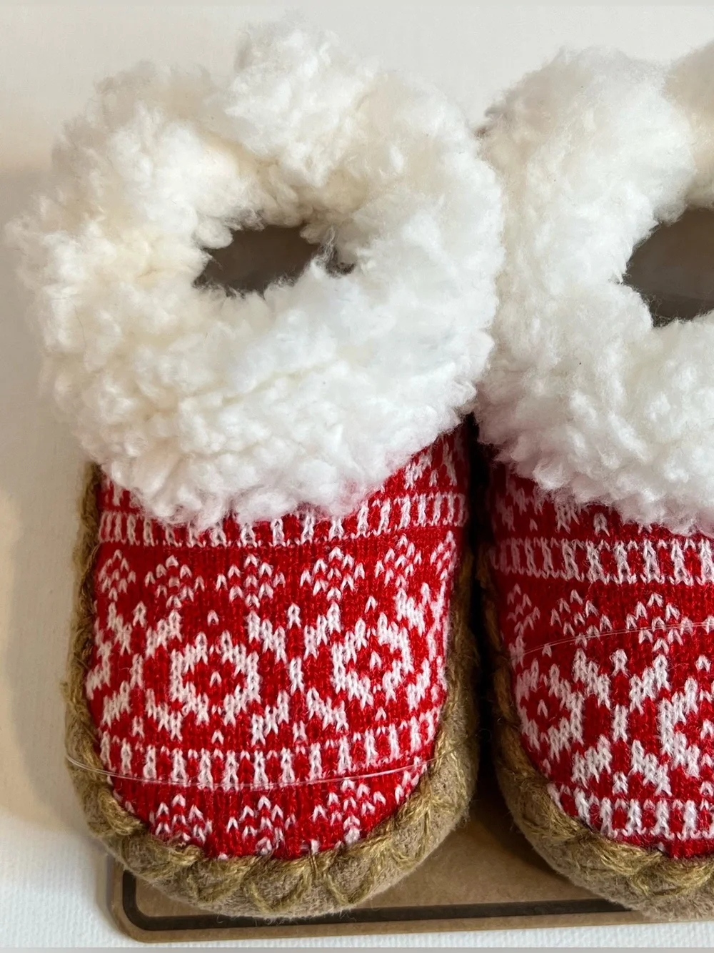 BearPaw Red Fair Isle Sherpa-Trim Baby Slippers